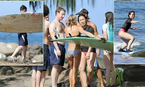 Mark Zuckerberg and Priscilla Chan surfing at Christmas in H