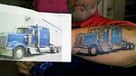 Semi truck tattoo on his forearm Truck tattoo, Trucks, Tatto
