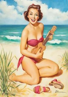 "guitar beach bikini ukulele girl pinup" by indbir Redbubble