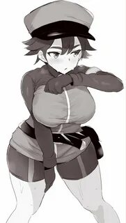 Safebooru - 1girl bangs belt blush breasts gloves greyscale 