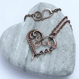 Copper Heart Necklace Wire Wrapped Heart Pendant 7th Wedding