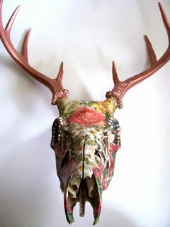 Floral and Wings Deer Skull Wall Decor Deer skull art, Cow s