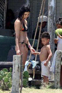 morena baccarin spotted in a bikini while enjoying a beach d