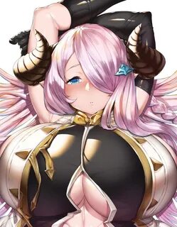 Safebooru - 1girl arms up blue eyes breasts cation cleavage 