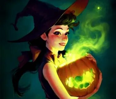Witch - sorceress, halloween, witch, yellow, luminos, pumpki