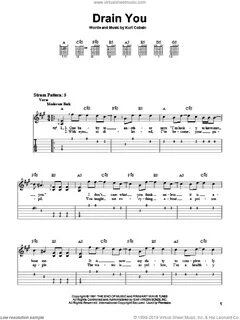 Nirvana - Drain You sheet music for guitar solo (easy tablat