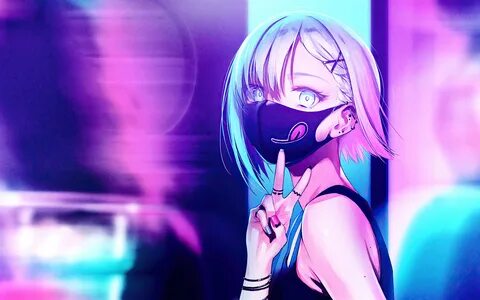 Скачать обои girl, smile, mask, anime girl, coloful, peace s