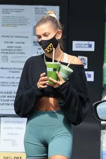 Hailey Baldwin Wears Black Trainers and Black Face Mask on J