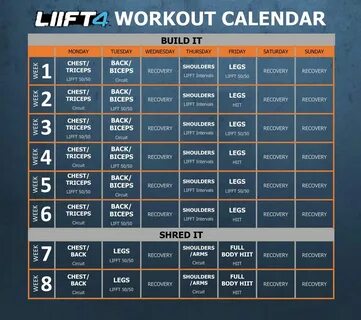 LIIFT4 Workout Calendar Workout calendar, Beach body workout