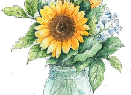 Ftestickers Watercolor Sunflower Masonjar - Sunflower Vase P