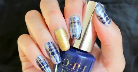 Nail art │ Plaid Pattern Manicure in Blue, Lavender and Gold