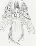 Tattoo design of a cross with an angel wing and a demon wing