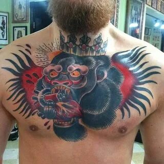 Traditional style gorilla head tattoo on Conor McGregor's ch