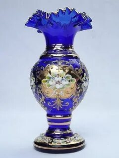 Vases - Home Decor : 7¾" Bohemian raised enamel & gold blue 