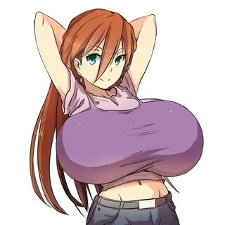 Xbooru - 1girl arms behind head arms up breasts brown hair d