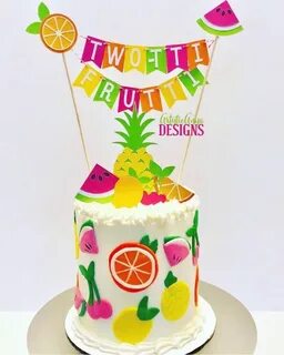 TWO-tti Frutti Cake Bunting Topper with Fruit Cake Topper- (