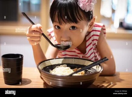 Japanese girl eats a lot of noodles