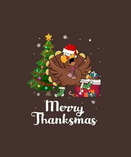 Merry Thanksmas Thanksgiving Christmas Turkey T-Shirt Digita