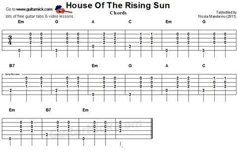 House Of The Rising Sun - guitar chords tablature Guitar les