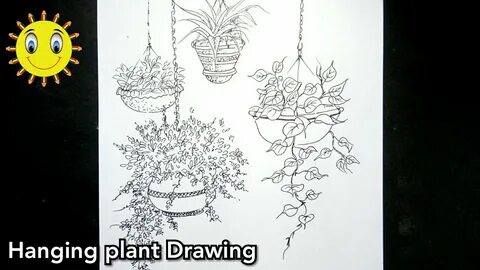 Hanging plant-Line Drawing-Simple hanging plant drawing idea