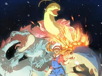 Lyra with Feraligatr, Meganium, and Typhlosion ポ ケ モ ン ス ケ ッ