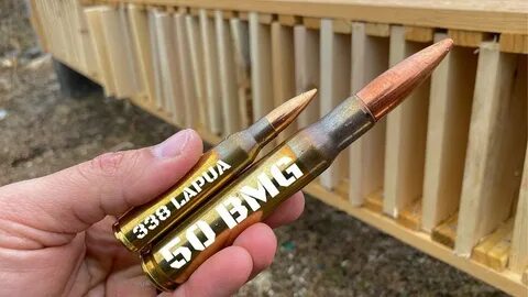 338 Lapua vs 50 BMG vs Pine Board Box