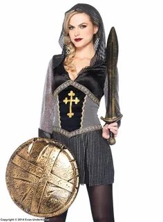 Female knight Joan of Arc, costume dress, faux leather, hood