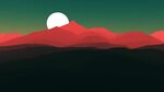 red mountains and moon digital wallpaper, red mountain illus