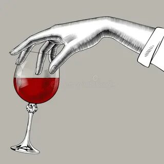 Woman`s Hand Holding the Glass with Red Wine Stock Vector - 
