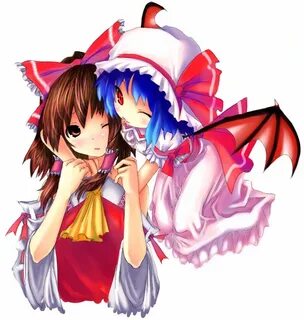 Safebooru - 2girls bat wings biting ear biting female hakure