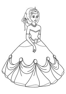 Раскраска для детей Принцесса в нарядном платье, скачать или