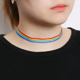1 PC Fashion Women Rainbow Choker Simple Necklace Gay Pride 