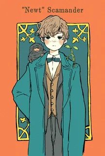 newt scamander, niffler, and bowtruckle (fantastic beasts an