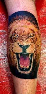 3d lion face tattoo on calf - Tattoos Book - 65.000 Tattoos 