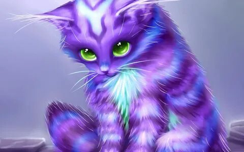 Fantasy Kitty Coat Purple Cat Eyes Abstract Cute animal draw