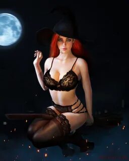 Kirill Repin, women, witch, straps, redhead, looking at view