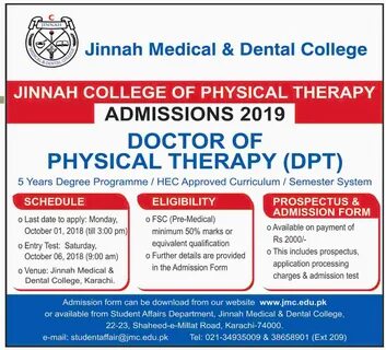 Admission Open in Jinnah Medical and Dental College Karachi 