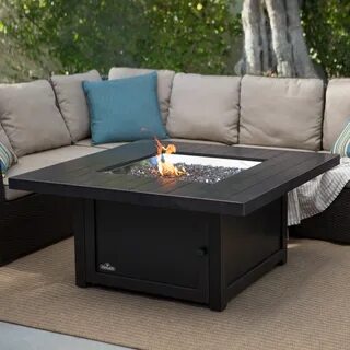 Napoleon Square Propane Fire Pit Table with Fire Glass Fire 