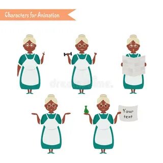 Funny Grandmother Housewife Cartoon. Stock Vector - Illustra