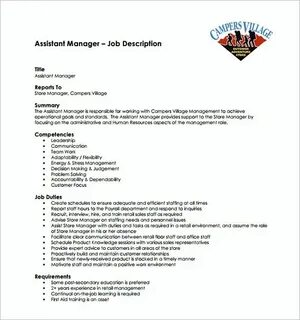 Assistant Store Manager Job Description Free Template , Assi