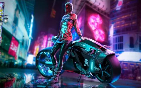 Cyberpunk Girl and Motorcycle Cyberpunk girl, Cyberpunk art,