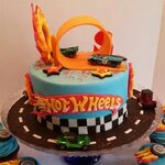 Austin's Hot Wheels cake and cupcakes! 8 inch cake and 2 doz