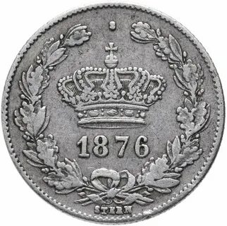 Монета Румыния 50 бань (bani) 1876 стоимостью 943 руб.