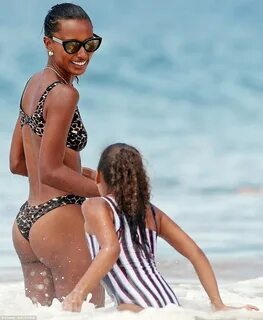 Jasmine Tookes in leopard print bikini in Hawaii Daily Mail 