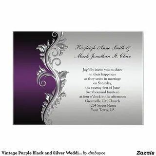 Vintage Purple Black and Silver Wedding Invitation Zazzle.co