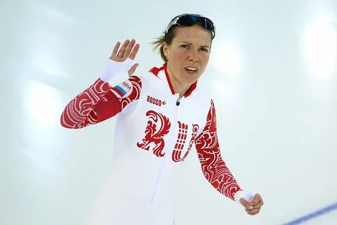 Olga Graf of Russia reacts after competing during the Women&