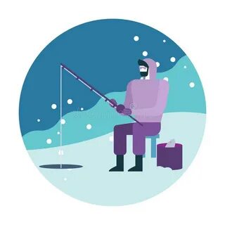 Рыбная ловля человека на льде Деятельность при зимы Иллюстра