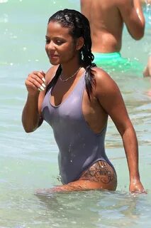 Christina Milian Wearing Swimsuit - Beach in Miami 07/02/201