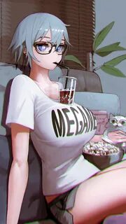 Anime using boobs as the holder of drinks meme