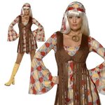 Outfit Brown fringe & dress Hippy Fancy Dress Costume Ladies